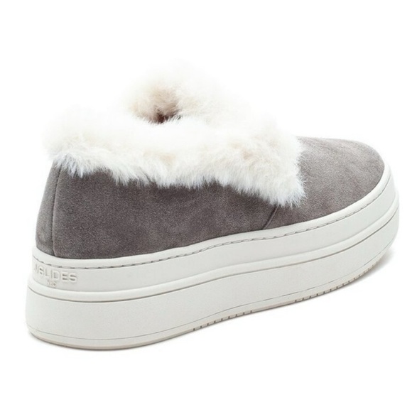 J Slides Charcoal and Cream Fur Sneakers - Picture 3 of 12